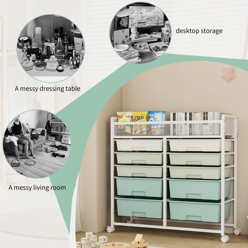 White Large Capacity 2-Row 10-Drawer Rolling Storage Cart, photo 6 of 10