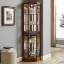 6 Shelf Lighted Corner Curio Cabinet with Adjustable Tempered Glass Shelves and Mirror Back, Walnut