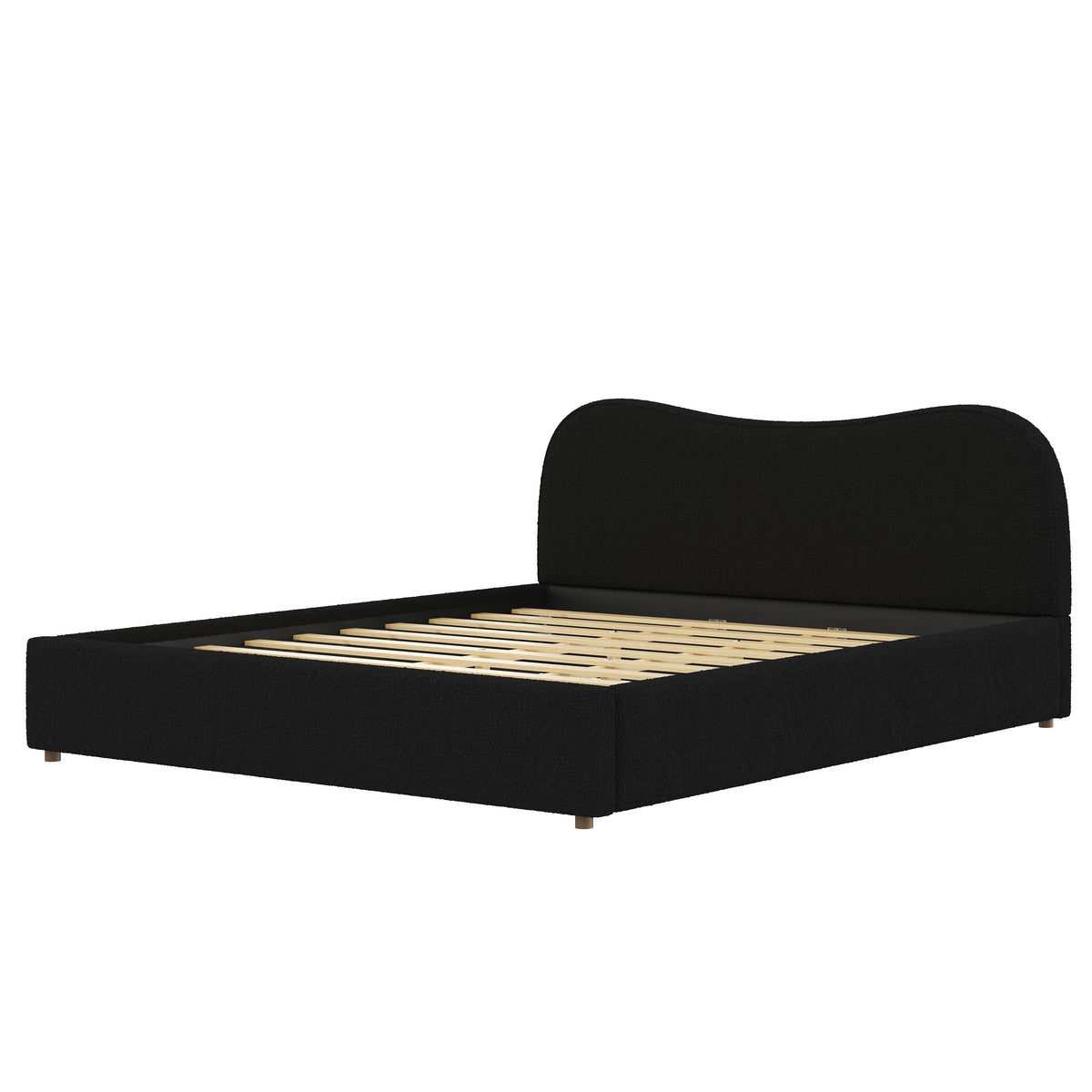 King Size Upholstered Platform Bed with Wooden Slats, photo 9 of 10