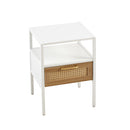 15.75" Rattan End table with drawer, Modern nightstand, metal legs,side table for living room, bedroom,white(1 pc)