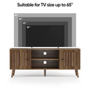 55" TV Cabinet With Vertical Groove Doors, Adjustable Shelves - Walnut by HouseOfZazla