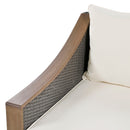 4-Piece Rattan Outdoor Conversation Sofa Set with Wooden Coffee Table and Cushions Seating 5 People for Patio, Garden and Backyard (Grey)