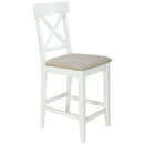 60"Lx30"W Solid Wood Farmhouse Counter Height Dining Table Set with 3-Tier Storage Shelves, Upholstered Dining Chairs for 4, 5-Piece, White