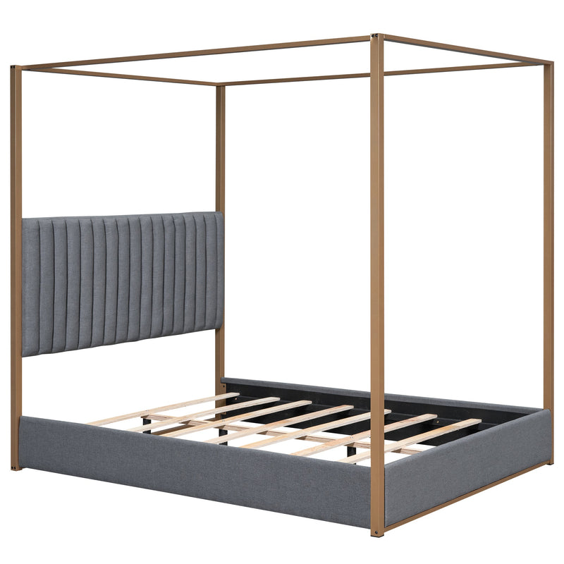 Walker Edison - Queen Size Upholstery Canopy Platform Bed with Headboard and Metal Frame, Gray