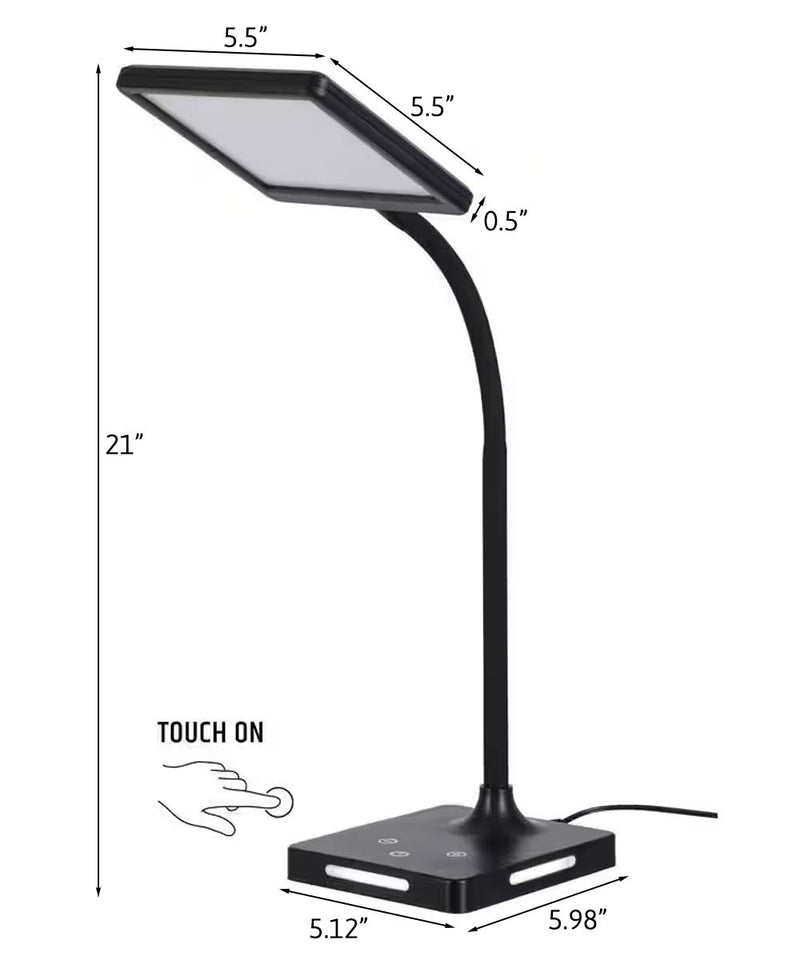 Brilli 21"H Charge Up Circadian LED Desk Lamp (Set of 2), Black Finish with Touch Switch, Night Light on Base