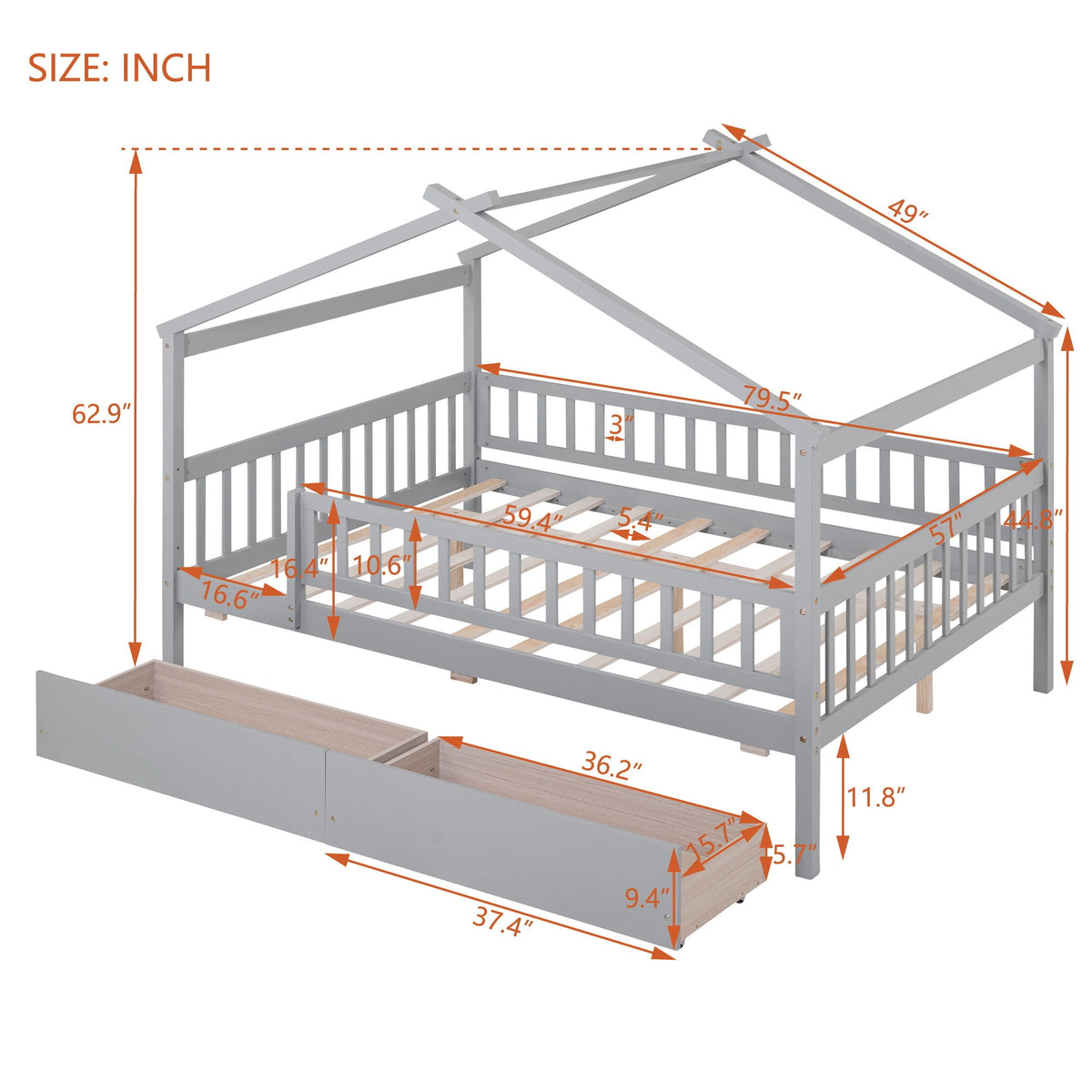 House Bed With 2 Drawers, photo 9 of 40