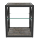Modern End Table Nightstand with Tempered Glass & Wood Grain MDF
