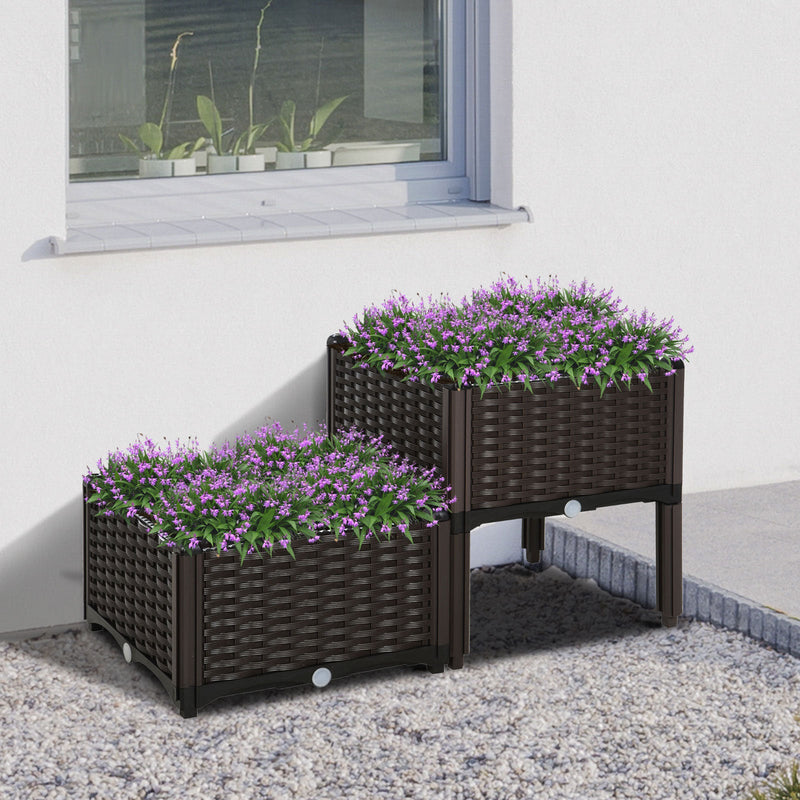 2 Piece Raised Garden Bed with Legs, Self-Watering Planter Box Raised Bed to Grow Flowers, Herbs & Vegetables, Gray