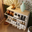 Narrow - Entryway Shoe Storage Cabinet With 2 Flip Drawers Legs - Natural / White