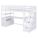Loft Bed With Desk, Shelves, 2 Drawers, Storage Staircase by HouseOfZazla