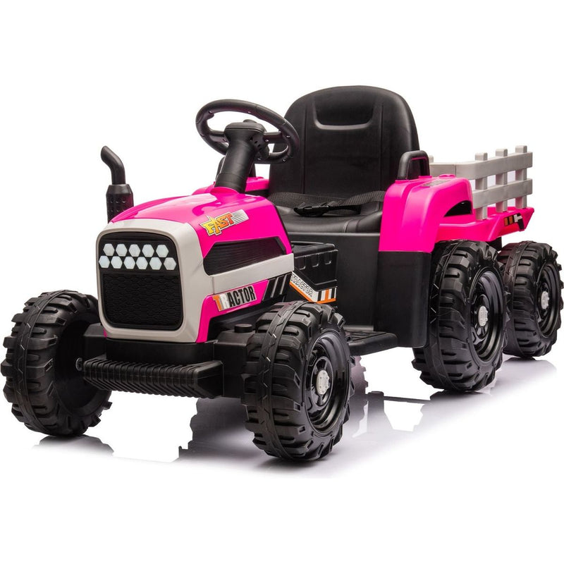 Ride on Tractor with Trailer,24V Battery Powered Electric Tractor Toy, 200wx2motor 1.86-4.97MPH/Remote Control,electric car for kids,Three speed adjustable,USB,MP3, Bluetooth,LED light, safety belt