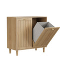 Sloping Laundry Basket With Removable Inner Bin, Concealed Storage Cabinet For Bathroom - Oak by HouseOfZazla