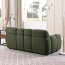 64.96 length, 35.83" deepth, human body structure for USA people, marshmallow sofa,boucle sofa, 2 seater, olive green BOUCLE