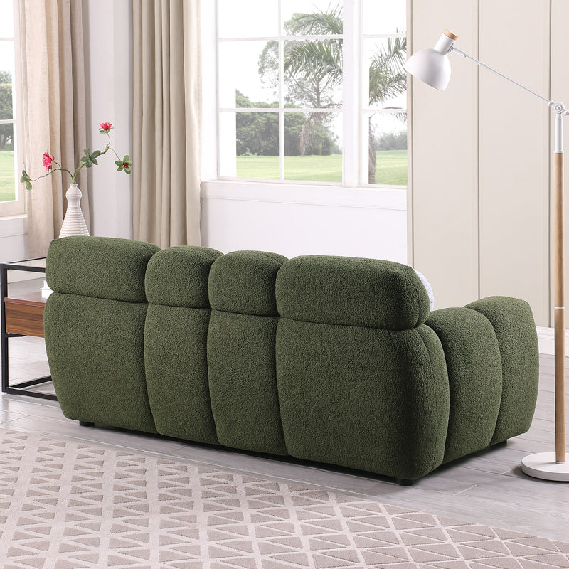 64.96 length, 35.83" deepth, human body structure for USA people, marshmallow sofa,boucle sofa, 2 seater, olive green BOUCLE