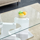 A rectangular modern and fashionable coffee table with tempered glass tabletop and white MDF legs. Suitable for living room.47.2"x25.5"x18"