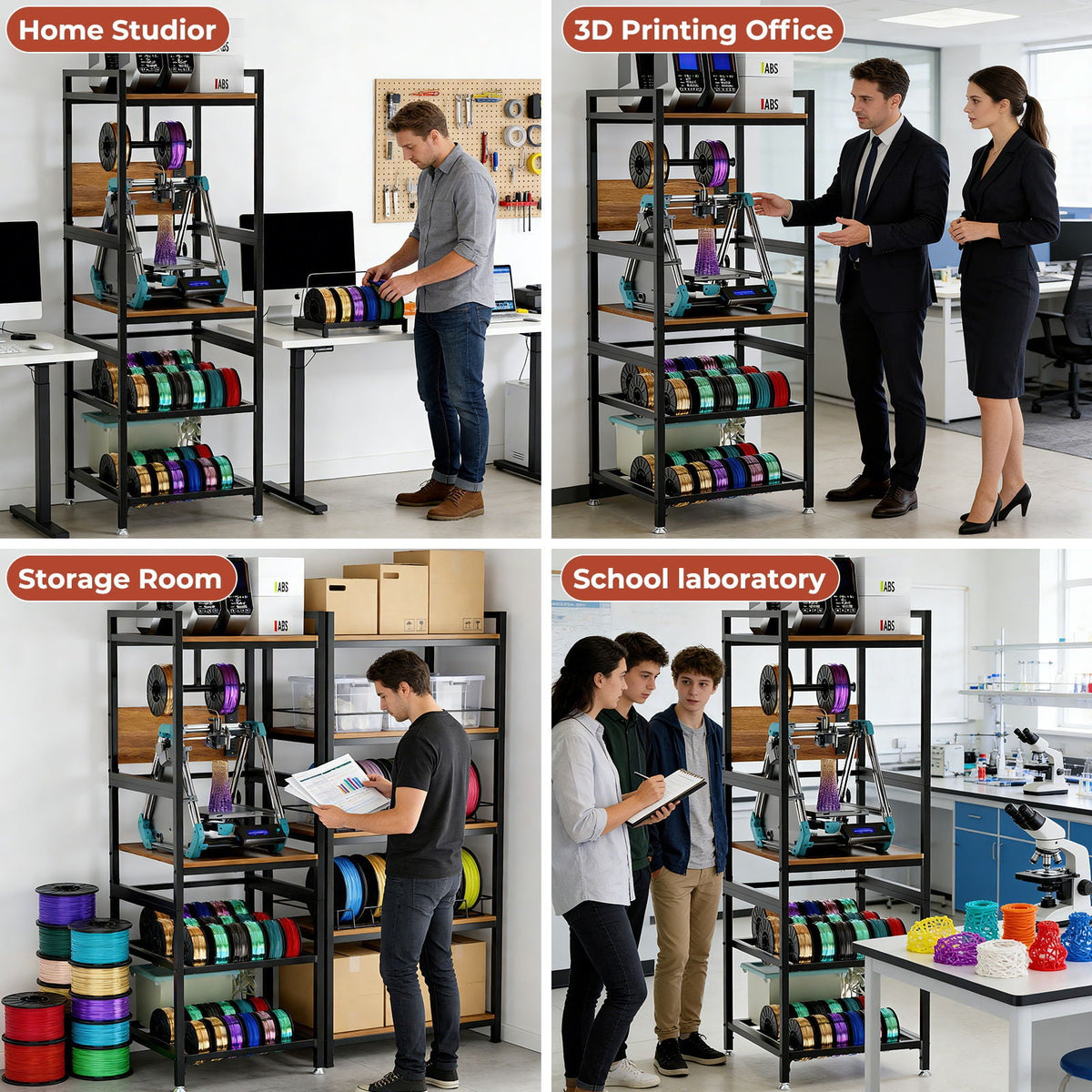 3D Printer Stand With Filament Storage, T-Type Holder, Built In Power Panelб Open Frame Printer Workstation - Black, photo 3 of 10