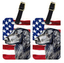 USA American Flag with Flat Coated Retriever Luggage Tag