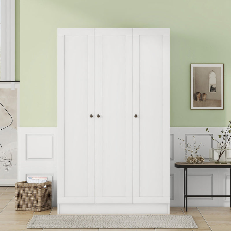 3-Door Shutter Wardrobe with shelves, White