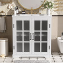 Modern Bathroom Vanity With Ceramic Sink, Tempered Blurred Glass Doors