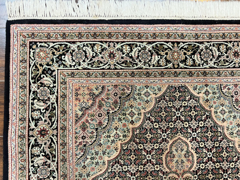 Sino Persian Rug 4x6, Fine Hand Knotted Carpet, Black, Wool, Vintage Rug 4 x 6, Herati Mahi, 300 KPSI