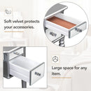 43" Dressing Table Set with Mirrored Drawers and Stool, Tri-fold Mirror, Makeup Vanity Set for Bedroom, Silver