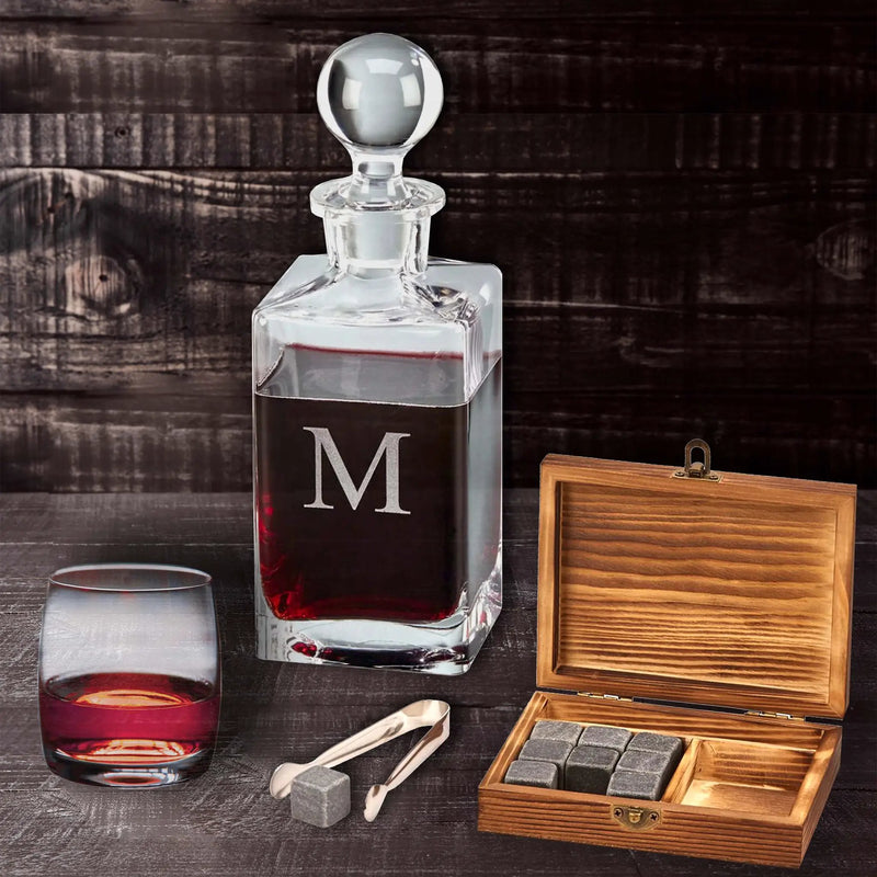 Wood Box Whiskey Stone Set, installed in a room