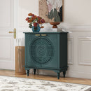 Hollow Carved 2 Door Accent Cabinet With Adjustable Shelf, Sideboard Buffet For Entryway, Living Room Or Bedroom - Blackish Green by HouseOfZazla