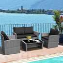 4 Pieces Patio Rattan Furniture Set Sofa Table with Storage Shelf Cushion by LJGDeals