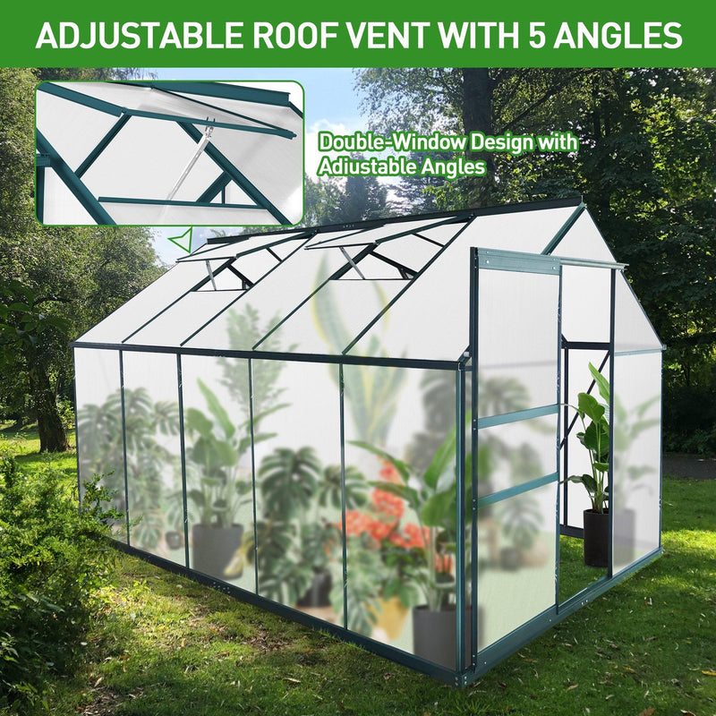 6' X 10' Walk-in Polycarbonate Greenhouse, Aluminum Heavy Duty Greenhouse Kit for Backyard Use in Winter