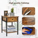 Industrial End Side Table Nightstand with Drawer Shelf by LJGDeals