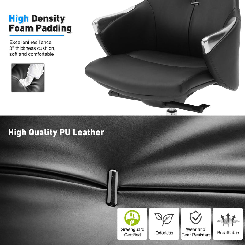 High Back Executive Chair, Ergonomic Leather Office Chair with Adjustable Height and Tilt Function and 360° Swivel Office Chair,Black