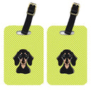 Checkerboard Lime Green Smooth Black and Tan Dachshund Luggage Tag