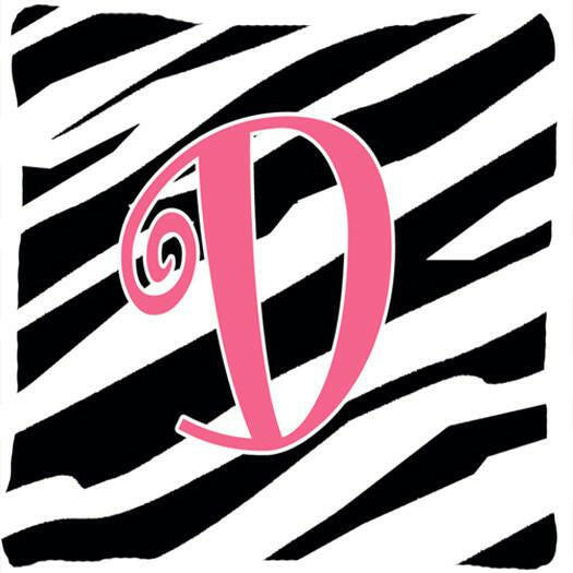 Monogram Initial D Zebra Stripe and Pink Decorative Canvas Fabric Pillow CJ1037