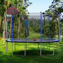 15FT Trampoline with Basketball Hoop Inflator and Ladder (Inner Safety Enclosure) Blue