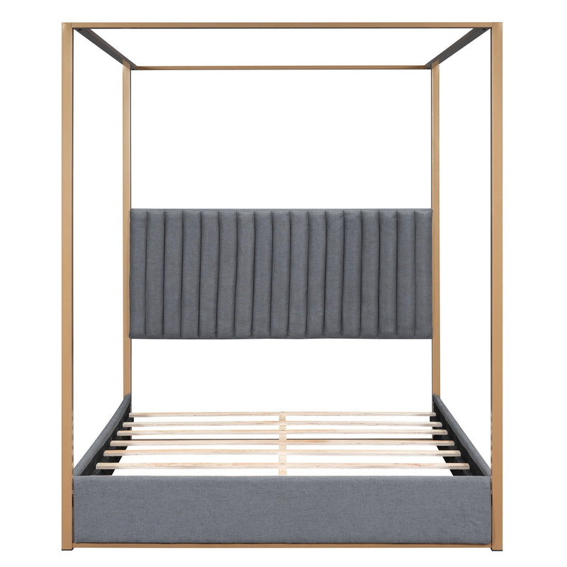 Walker Edison - Queen Size Upholstery Canopy Platform Bed with Headboard and Metal Frame, Gray