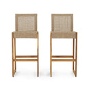 Outdoor Barstool With Rattan Wicker Top (Set of 2) - Brown