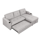80.3" Pull Out Sofa Bed Modern Padded Upholstered Sofa Bed, Linen Fabric 3 Seater Couch with Storage Chaise and Cup Holder, Small Couch for Small Spaces