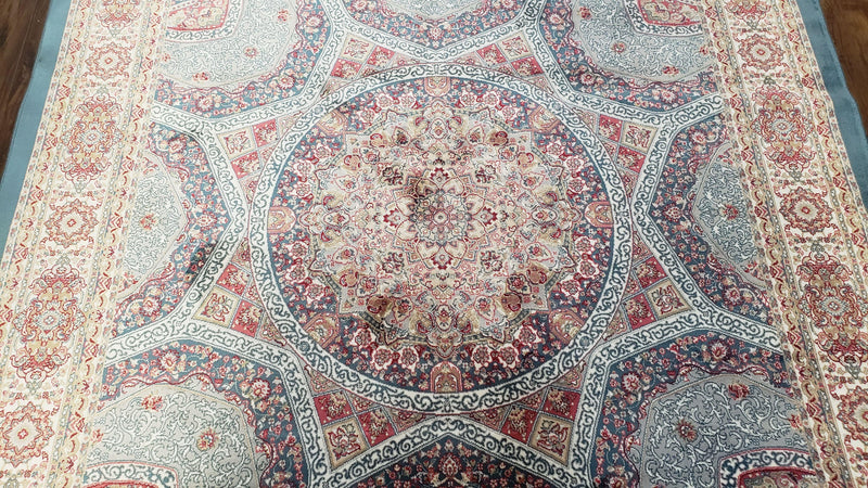 4x6 Silk Carpet, Light Blue & Beige Oriental Rug 4 x 6ft, Traditional Design Medallion All Over, Bamboo Silk, Super Fine, High Quality, Soft