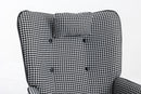 35.5 inch Rocking Chair with Footrest, Soft Houndstooth Fabric Leather Fabric Rocking Chair for Nursery, Comfy Wingback Glider Rocker with Safe Solid Wood Base for Living Room Bedroom Balcony (black)