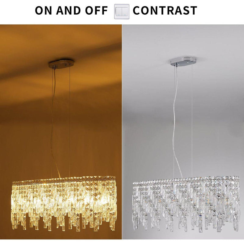 Silver Elegant Oval Crystal Chandelier, Modern Ceiling Light Fixture with Reflective Hanging Crystals for Dining Room, Living Room, and FoyerS (Bulbs Not Included)