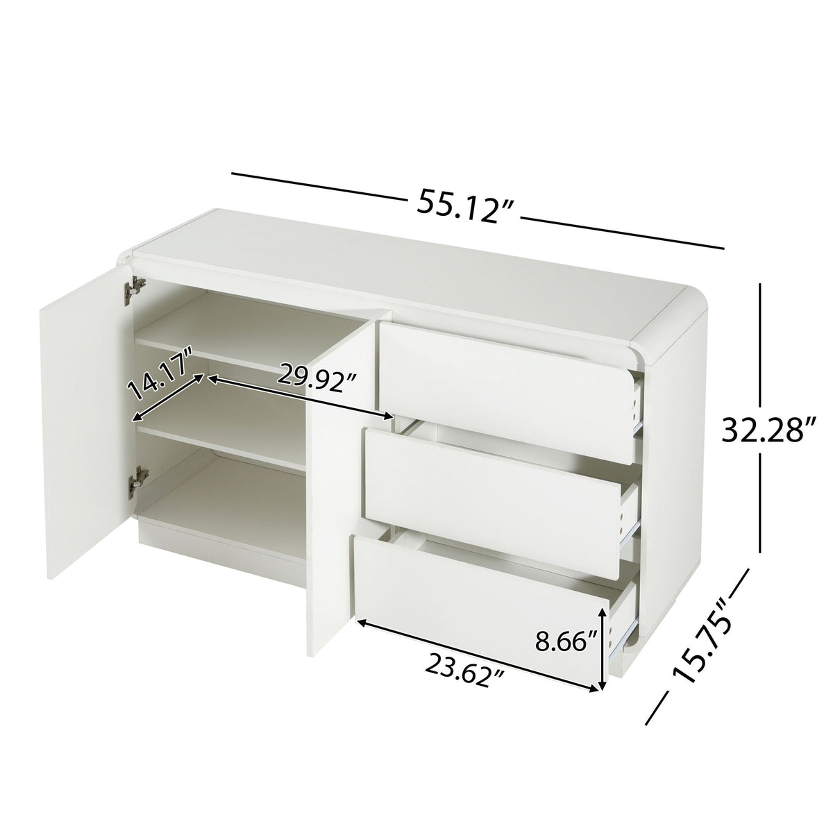 Sideboard, Wide Storage With 2 Doors And 3 Drawers, photo 3 of 6