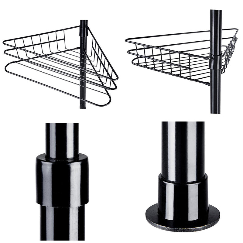 Aquaterior 4 Baskets Bathtub Corner Shower Caddy Adjustable Pole Black