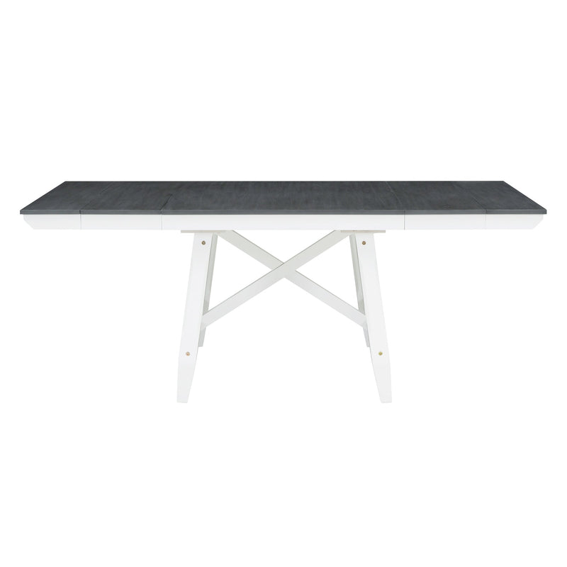 6-Piece Classic Dining Table Set, Rectangular Extendable Dining Table with two 12"W Removable Leaves and 4 Upholstered Chairs & 1 Bench for Dining Room (Gray+White)