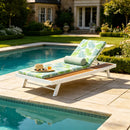 White Iron and Teak Finish Outdoor Chaise Lounge Set by HouseOfZazla