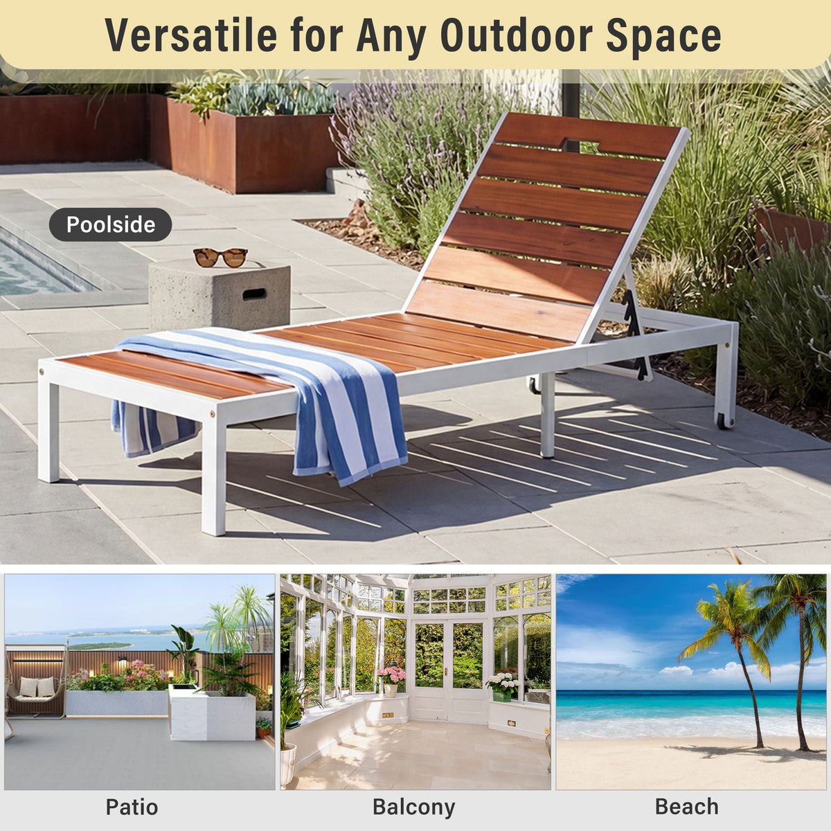 Outdoor Chaise Pool Lounge Chairs With Adjustable Backrest - Brown / White, photo 2 of 17