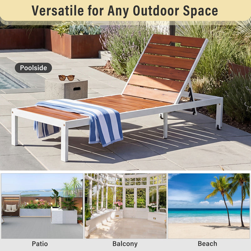 Outdoor Chaise Pool Lounge Chairs With Adjustable Backrest - Brown / White, photo 2 of 17