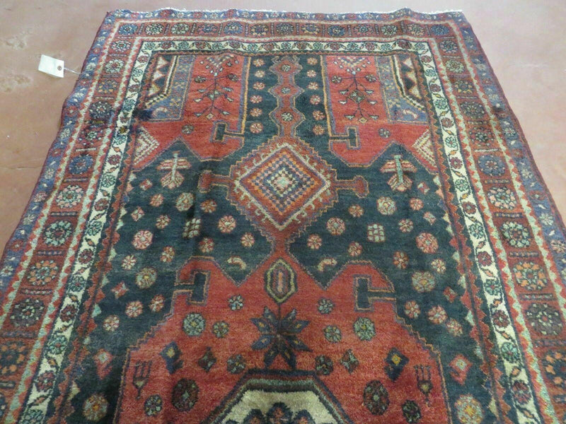 4' X 9' Antique Handmade Turkish Tribal Oriental Geometric Wool Rug