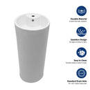 15" Pedestal Sink With Space Saving Design, Smooth Non Porous Surface For Powder Rooms - White