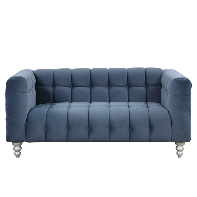 63" Modern Sofa Dutch Fluff Upholstered sofa with solid wood legs, buttoned tufted backrest,blue
