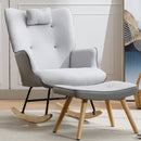 35.5 inch Rocking Chair, Soft Houndstooth Fabric Leather Fabric Rocking Chair for Nursery, Comfy Wingback Glider Rocker with Safe Solid Wood Base for Living Room Bedroom Balcony (light grey)